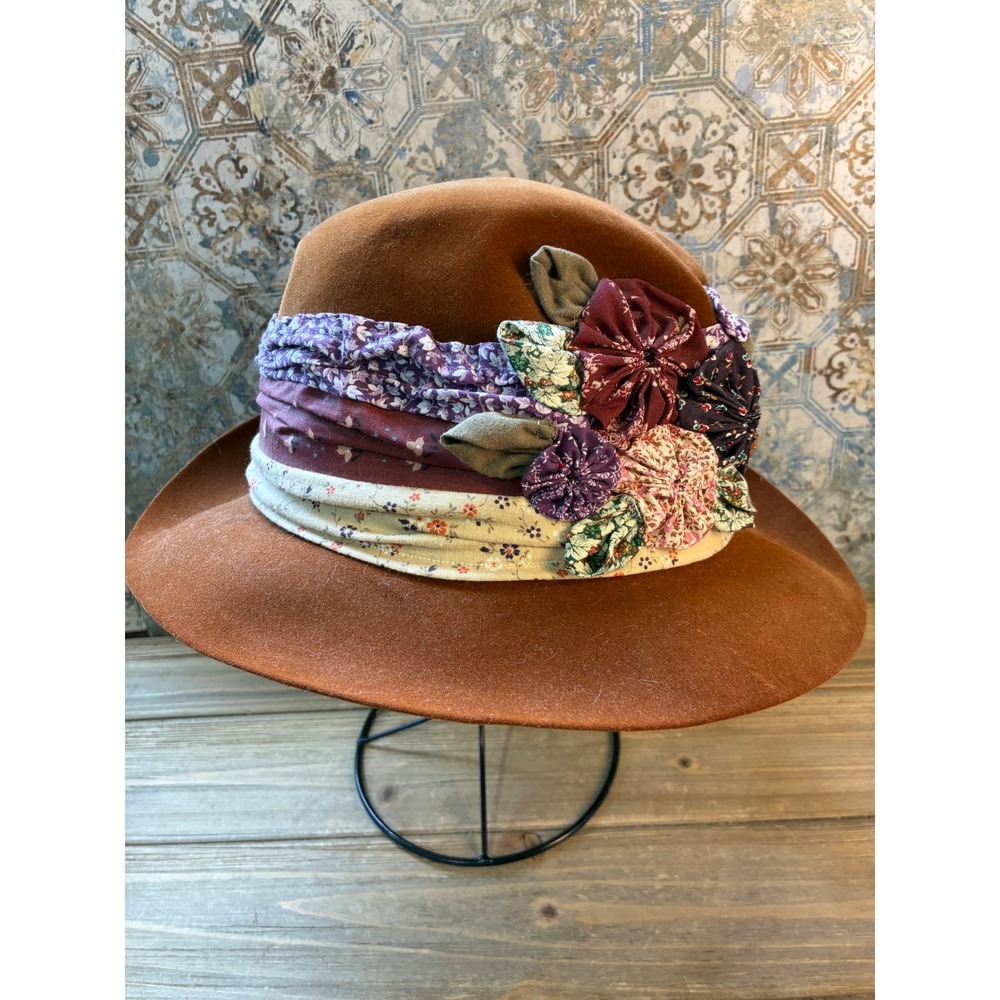 Dobbs Golden Coach Belmont Felt Floral Wrap Hat Womens OS Brown Excellent